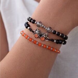 Elegant Black and Orange Butterfly Bracelet Set